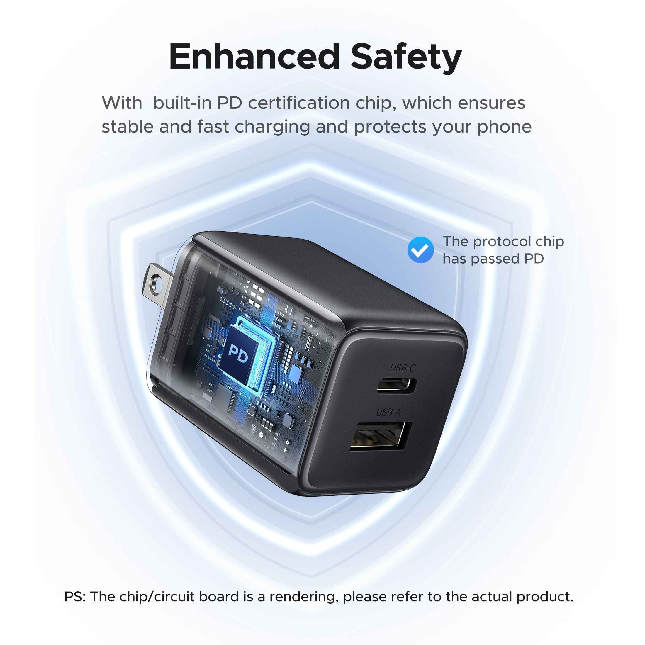 UGREEN 20W GaN USB C Charger, Ultra-Compact 2-Port Wall Charger Block with PD 3.0 and QC 3.0 for Cell Phones, Tablets and laptop, Safe and Portable, compatible for iPhone, compatible for iPad series
