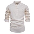 thumbnail image 1 of Camisas De Vestir Para Hombre Manga Larga Camiseta de manga larga de lino y algodón de color sólido con cuello levantado para hombres y (Khaki, M), 1 of 6