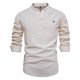 thumbnail image 1 of Camisas De Vestir Para Hombre Manga Larga Camiseta de manga larga de lino y algodón de color sólido con cuello levantado para hombres y (Khaki, S), 1 of 6