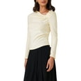 thumbnail image 4 of INSPIRE CHIC Women's Long Sleeve Tops Casual Fitted Asymmetric Neck Knot Ruched Top S Beige, 4 of 6