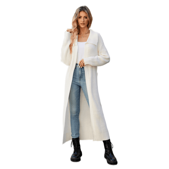 LEZMORE Womens Long Sleeve Open Front Ribbed Knit Solid Color Lapel Casual Sweater Cardigan Coat S-3XL