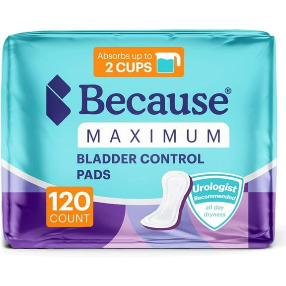 Because Maximum Absorbency Incontinence Pads for Women, 120 Pads