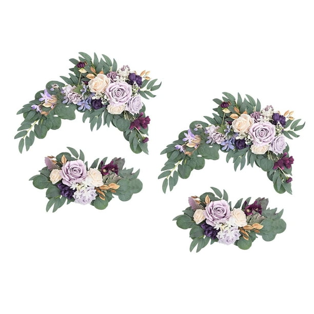 Guirnalda artificial con arco de boda decorativo hecho a mano, corona de rosas para cenador 2 Azul Blanco