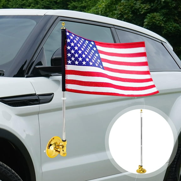 DEMACRIO 1Set Car Suction Cup Flagpole Gold Flag Mount for Car with Suction Cup for Drivers Business Owners