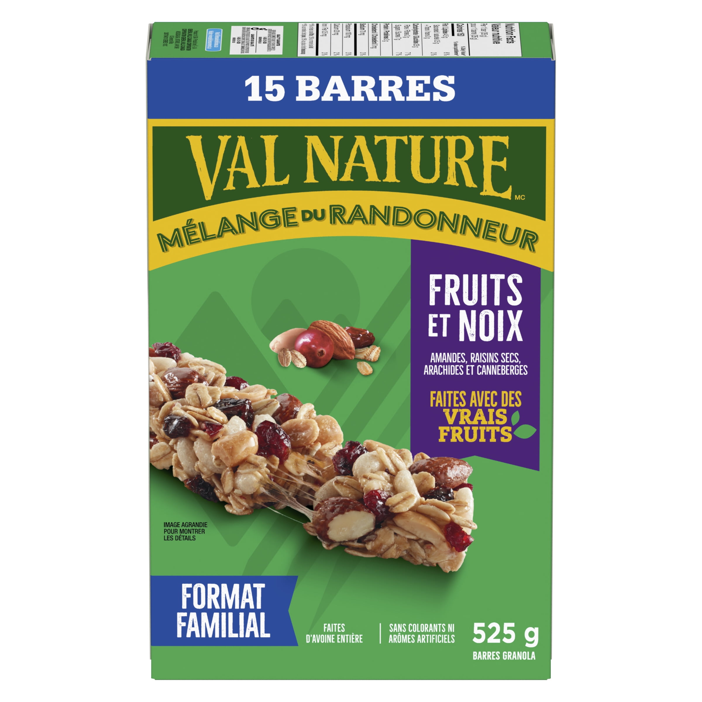 Barres Val Nature Mélange du randonneur Fruits et noix Midsize 15 barres x 35 g, 525 g