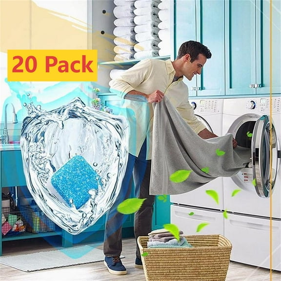 20 Washer Cleaner Tablets – Deep Cleans & Deodorizes All Washers, Removes Grime & Odor, Powerful Descaling Formula, Eco-Friendly, 1-Year Supply, Septic Safe