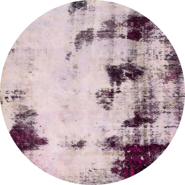 Ahgly Company Tapis d'Intérieur Rond Abstrait Mauve Taupe Violet, 4 Pieds Rond