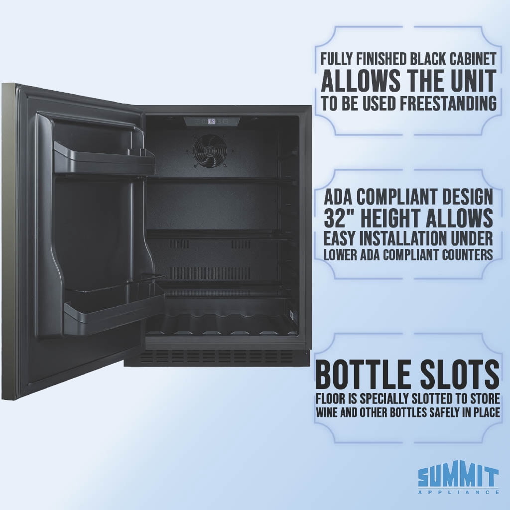 Summit 24" Built-In Refrigerator, 4.8 cu.ft., ADA Compliant, Undercounter, Black, Stainless Steel - AL54KSHHLHD (Left Handed Door Swing)