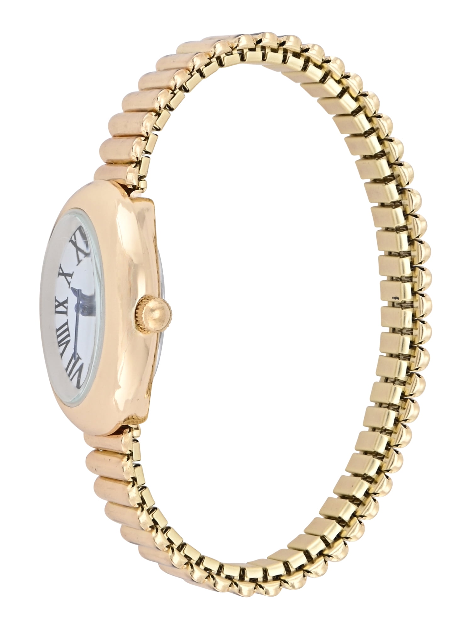No Boundaries Adult Female Goldtone Petite Oval Case Watch with Gold Expansion Bracelet.