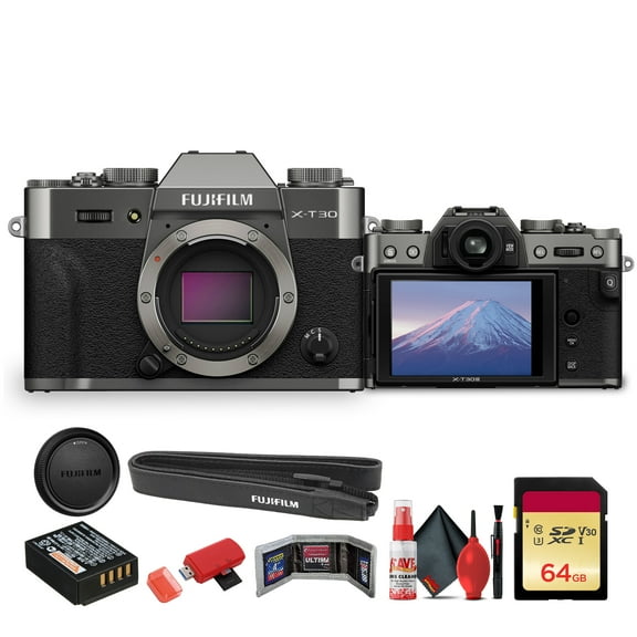 FUJIFILM X-T30 III Mirrorless Camera Body (Charcoal Silver) (16957918) Bundle With   64GB Memory Card   Memory Card Wallet   Cleaning Kit