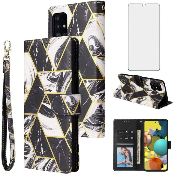 Asuwish Compatible with Samsung Galaxy A31 Wallet Case and Tempered Glass Screen Protector Leather Flip Cover Card