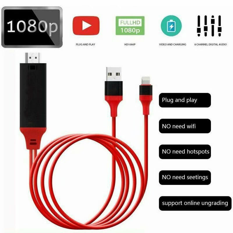Grey 6.6ft Lighting Cable Cord Connector Compatible for iPhone Xs Max X 8 7 6 Plus iPad Pro Air Mini iPod Plug and Play HDMI Cable to TV for iPhone Digital 1080P to 4K HDTV Displayport Adapter 