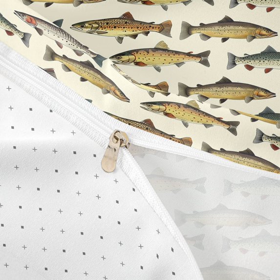 meiyoeat Watercolor Spotted Fish Twin Duvet Cover for Men, Natural Lake Outdoor Fishing Twin Bedding, Brown Green, Reversible, 2-Piece, 1 Duvet Cover and 1 Pillowcase