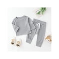 thumbnail image 2 of Unisex Baby Waffle Outfits Set Long Sleeve Round Neck Sweatshirt + Drawstring Pants Sets for Fall Winter, 2 of 9