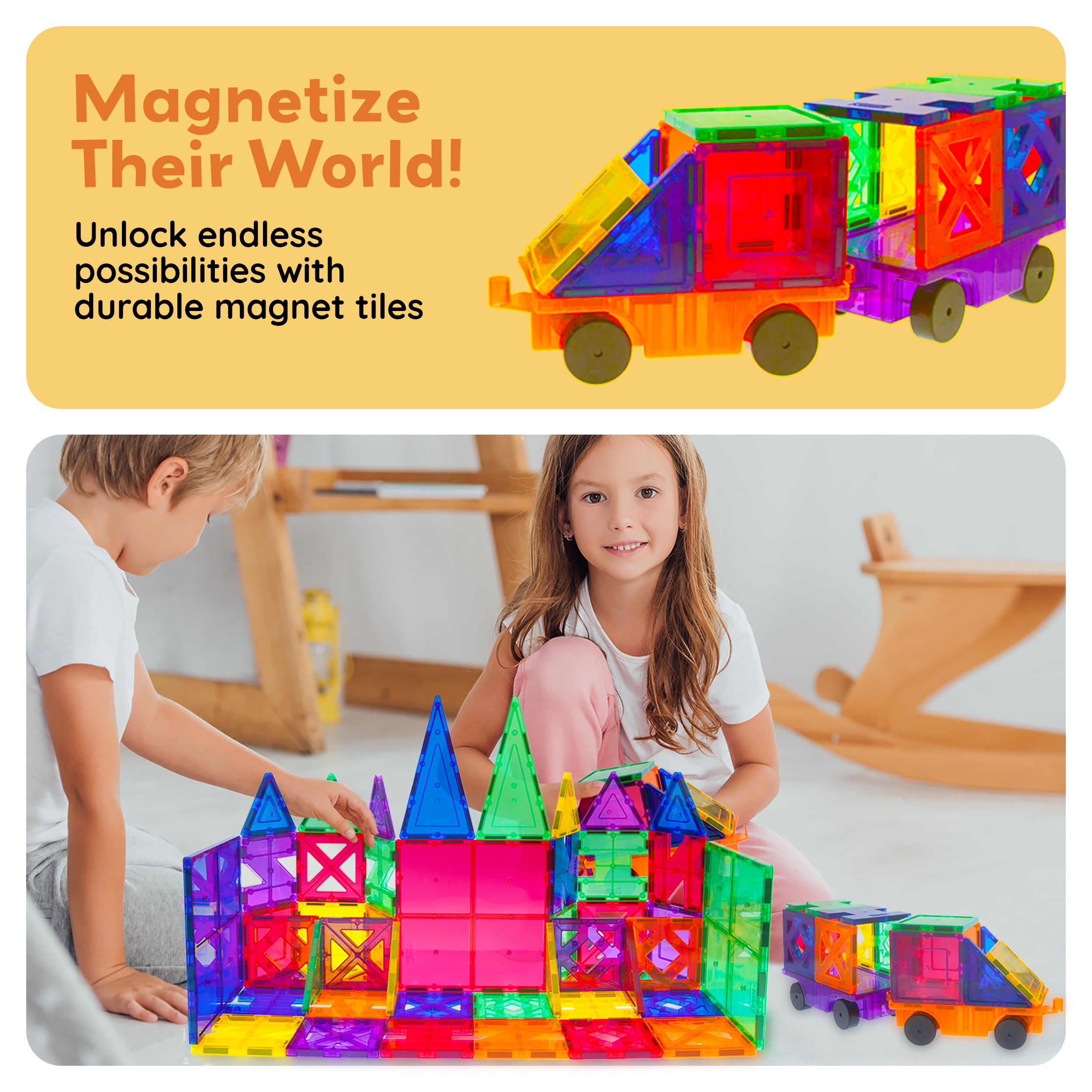 PICASSO-TILES Magnetic Tiles for Kids, 82PCS Construction STEM Building Blocks Educational Toy