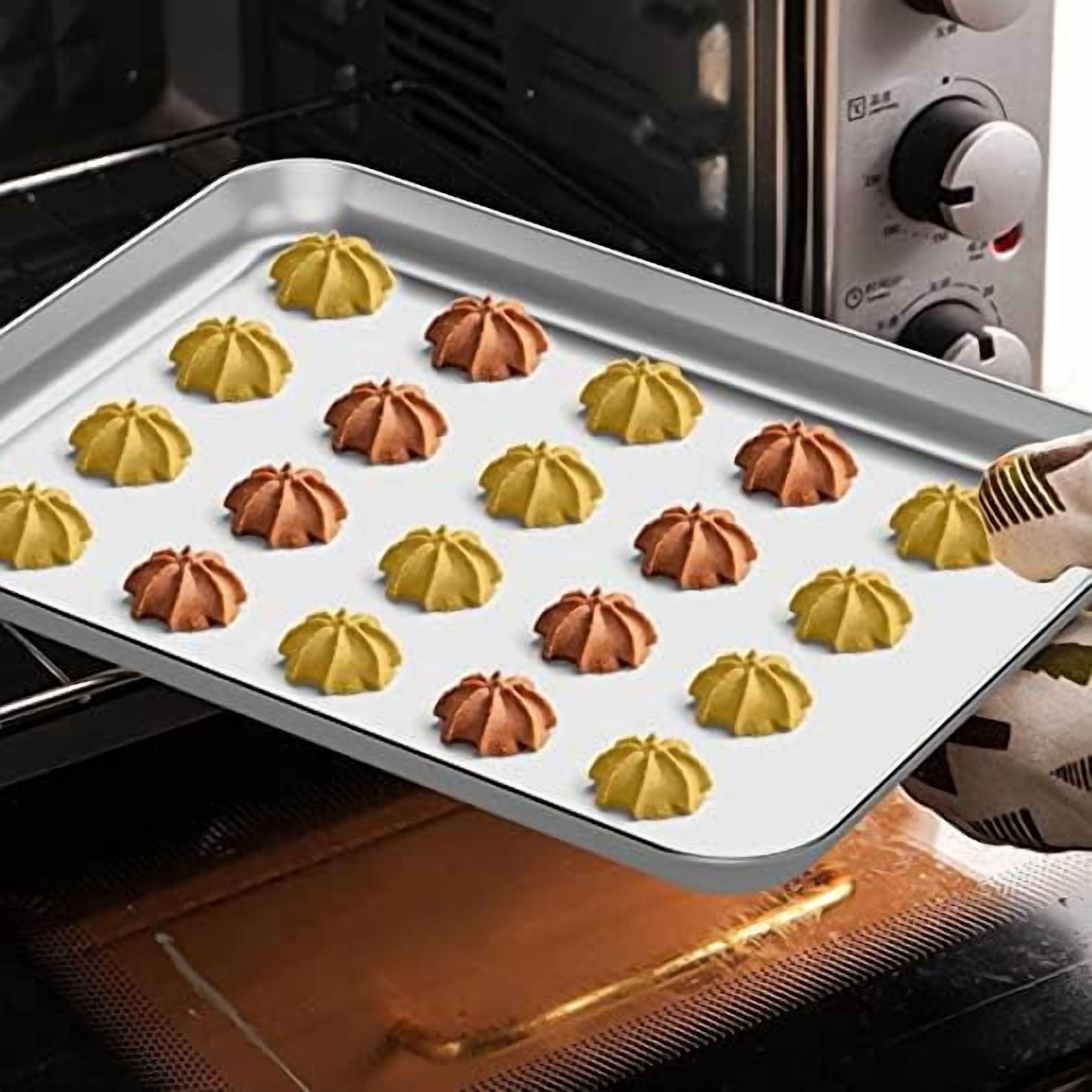 Baking Sheet with Rack Set [2 Pans + 2 Racks],  Stainless Steel Cookie Sheet Baking Pan Tray with Cooling Rack, Size 9 x 7 x 1 Inch, Non Toxic & Heavy Duty & Easy Clean