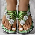 thumbnail image 3 of Mepaouo Woman's Sandal Flip Flop Rhinestone Flower Flats Sandals Non Slip Summer Beach Shoes(Green,6), 3 of 9
