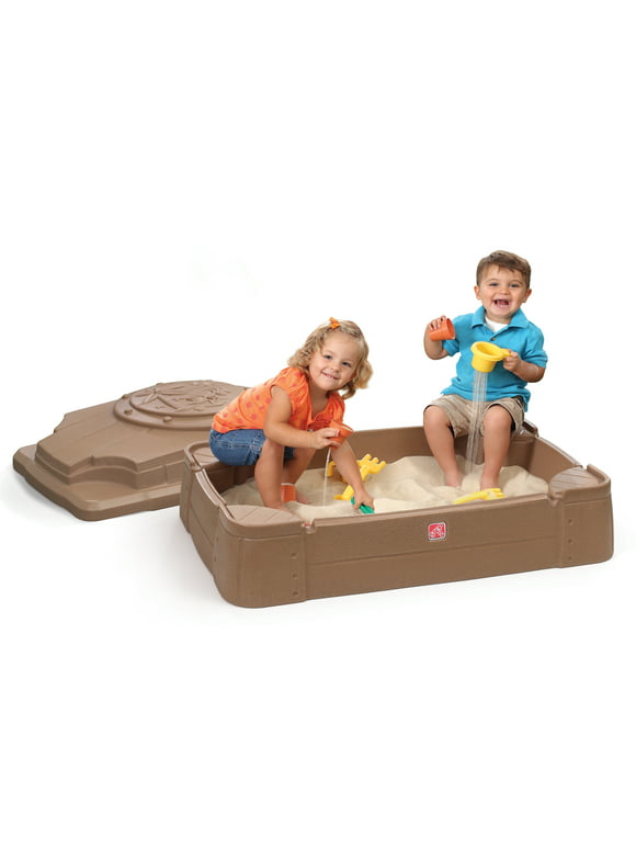 Step2 Play and Store Sandbox Brown Plastic Kids Outdoor Toy with Cover