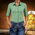 thumbnail image 2 of Women's Plaid Button Down Long Sleeve Oktoberfest Roll Tab No Pocket Casual Blouse Green L, 2 of 7