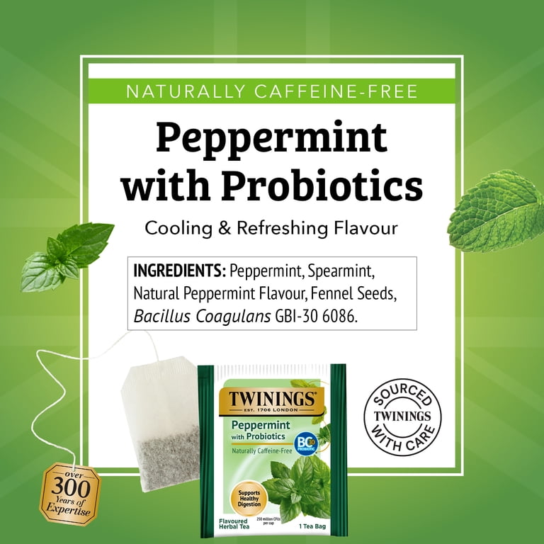 Twinings, Peppermint with Probiotics Herbal Tea, 18 Tea Bags
