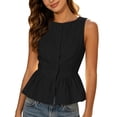 thumbnail image 2 of Noric Women's Cotton Linen Button Up Tank Tops Crew Neck Casual Summer with Peplum Hem Relaxed Fit Cute Tops, 2 of 7