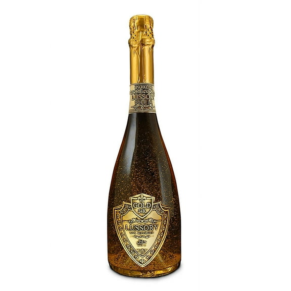 Lussory Premium Gold 24 Karat Sparkling Bubbly Dealcoholized 0.0% Non-Alcoholic From Spain, Low Calories, Low Sugar, Halal