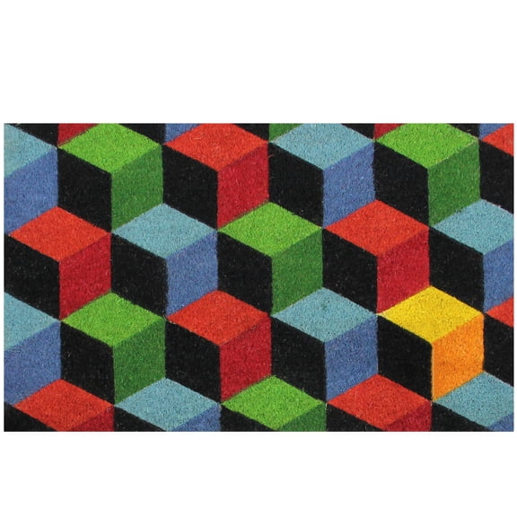 Multi-Color Cube Coir Outdoor Rectangular Door Mat 29.5" x 18"
