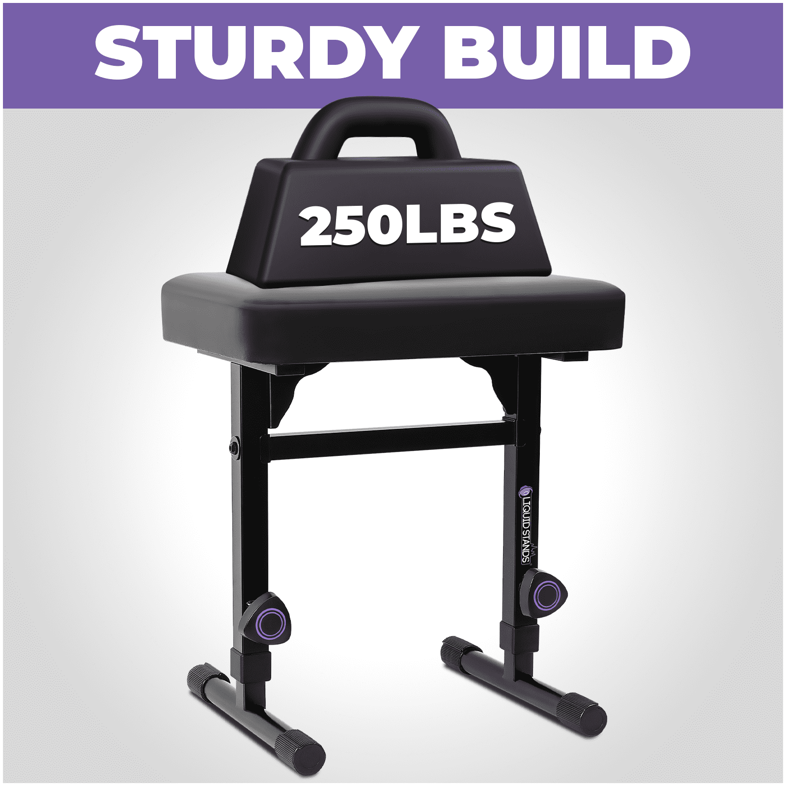 Restored Liquid Stands Piano Bench Adjustable Stool – Music Keyboard Bench Seat for Piano Keyboard Stand with Black Padded Cushion for Musicians Piano Stool Chair (PU Leather) (Refurbished)