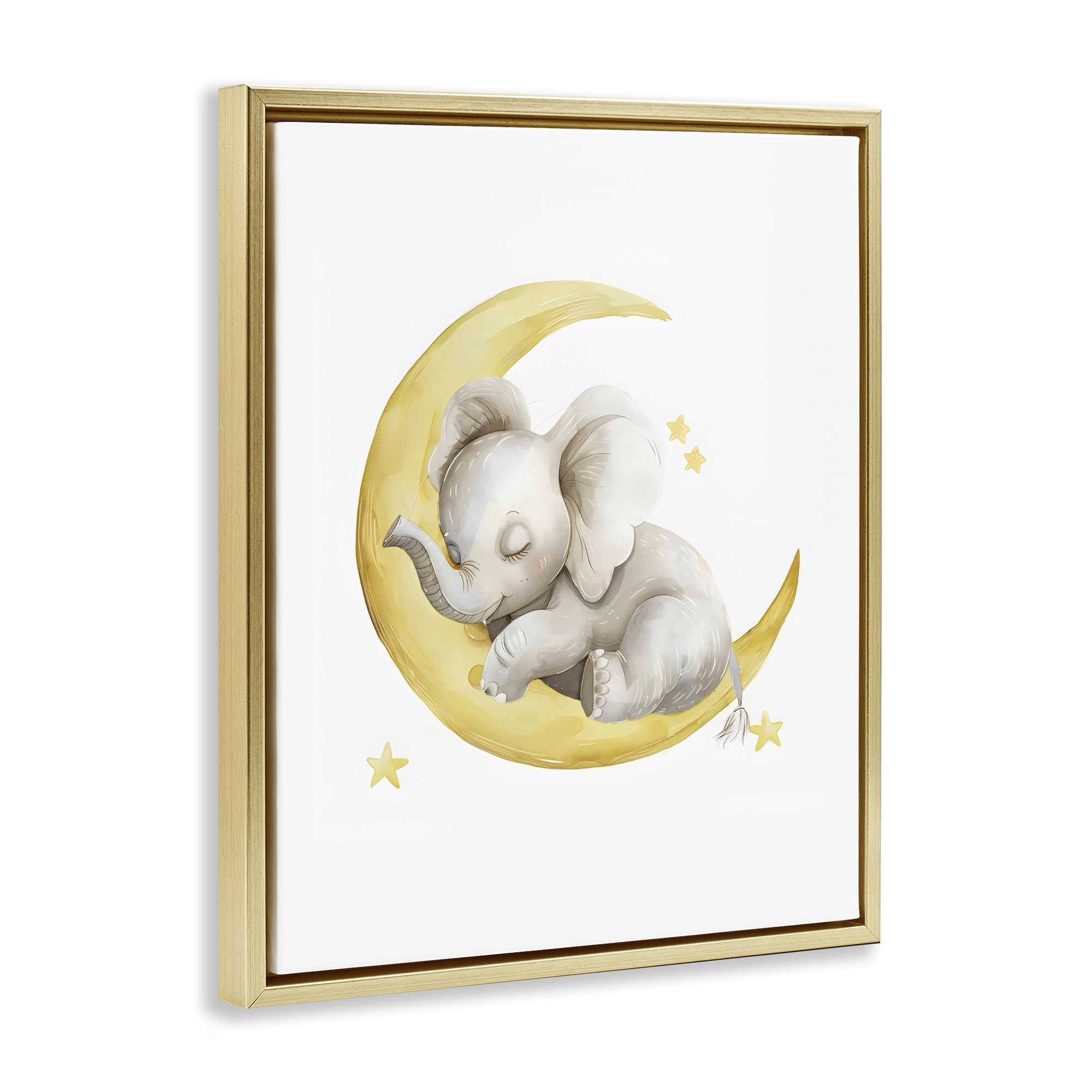 Stupell Industries Sleeping Elephant on Yellow Moon Gold Framed Floater Canvas Wall Art, design by LSR Design Studio