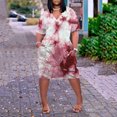 thumbnail image 2 of TSADFHJI Wool Skirt Women's Large Size Tie Dye Printed V Neck Comfortable Loose Dress Short Sleeved Knee Length Dress with Pockets Xxl Wine, 2 of 6