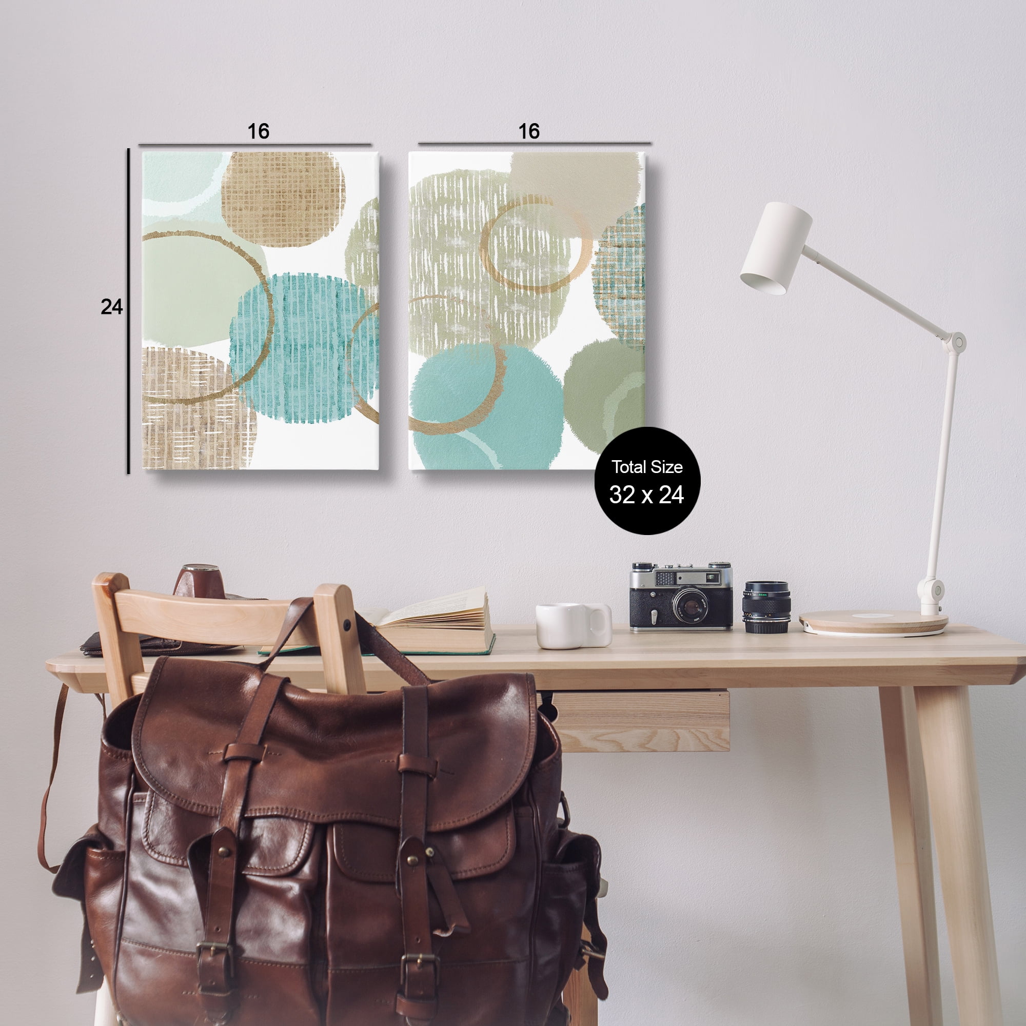 Stupell Industries Textured Layered Aqua Circles Abstract Painting Wrapped Canvas Art Print Wall Art, 16 x 24, Set of 2