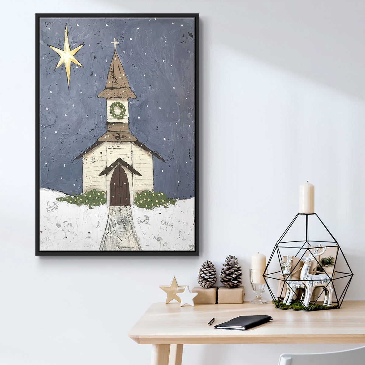 A Silent Night III - Framed Gallery Wrapped Holiday Canvas - 27 x 41 - Black Frame