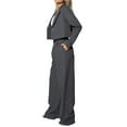 thumbnail image 3 of 2 Piece Outfits for Women Dressy Blazer Jackets High Waisted Straight Leg Pants Suits Set Business Casual Dark Gray XXL, 3 of 10