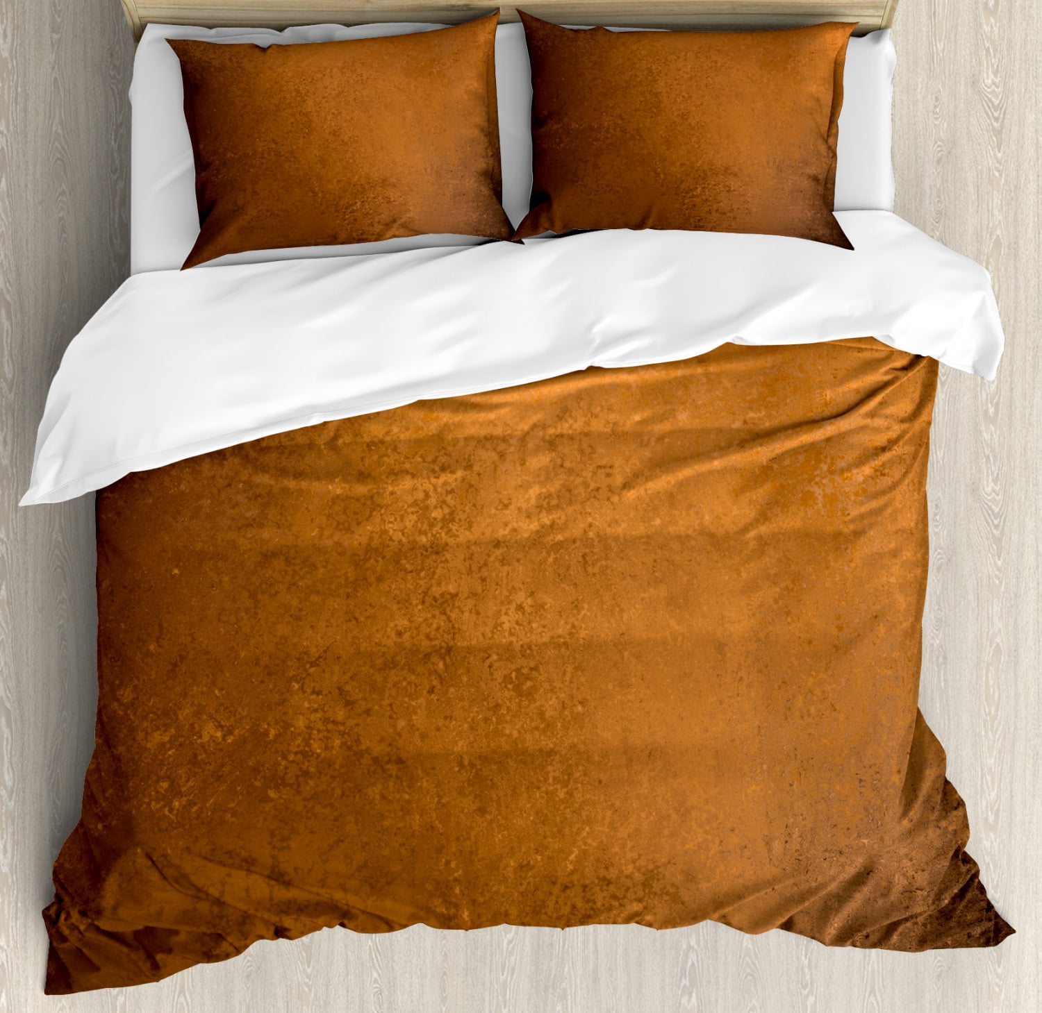 Abstract Duvet Cover Set King Size, Grungy Looking Vintage Texture  Weathered Abstract Surface Rough Wall Print, Decorative Piece Bedding Set  with Pillow Shams, Ginger and Brown, by Ambesonne