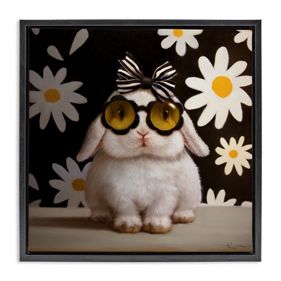 Stupell Industries Boopsie Daisy Bunny Black Framed Floater Canvas Wall Art, design by Lucia Heffernan
