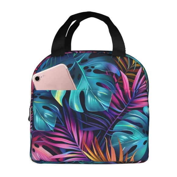 Easygdp Colorful Tropical Leaves Bolsa Térmica Premium - Tela Oxford Impermeable, Gran Capacidad, Bolsillo Frontal, Unisex para Trabajo, Escuela, Actividades al Aire Libre y Picnics