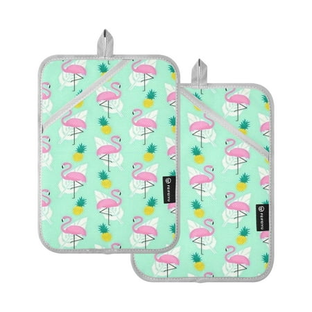 

Pot Holders Set of 2 Heat Resistant Potholders for Kitchen Easy Grip Oven Mitts for Microwave Oven Baking Kitchen BBQ Flamingo and Pineapple
