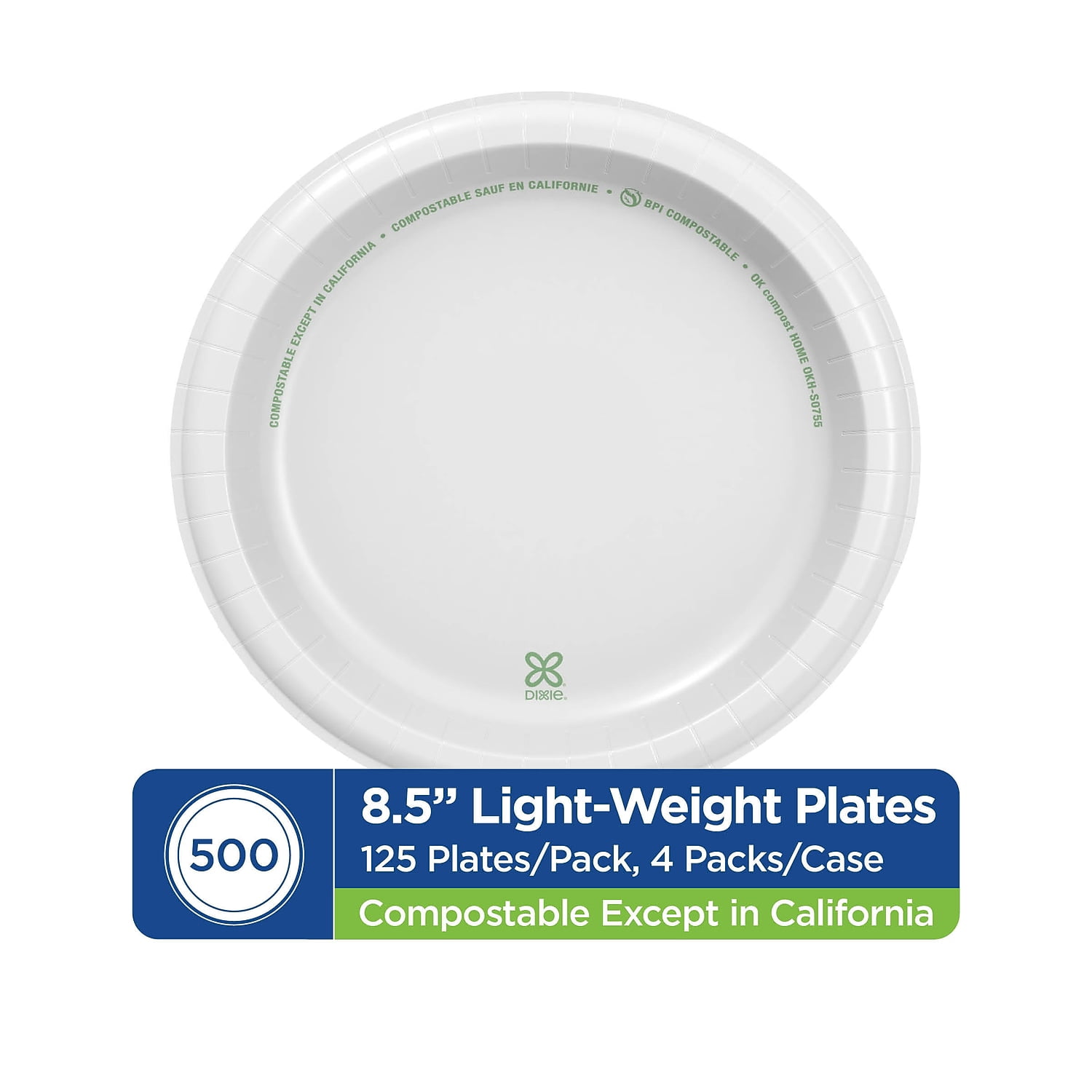 Dixie DBP09W 8.5" Diameter Plates Basic Paper Dinnerware - White (125/Pack, 4/Carton)