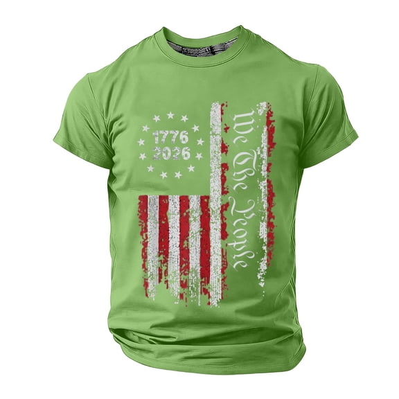 LIIPEE Men T-Shirts Casual Independence Day We The People 1776-2026 Graphic Short Sleeve Crew Neck T Shirt Male Classic Fit Patriotic Tee Tops Comfortable Breathable Soft Tops,Green,XS