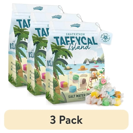 (3 pack) Snackathon Salt Water Taffy Assorted Mix – Taffycal Island Edition 10-Flavor Tropical Variety 7 oz