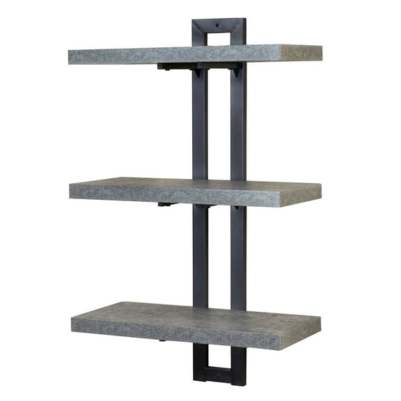 Household Essentials Jamestown 3 Tier Wall Shelf with Single-Hole Mount Rustic Slate Concrete and Grey Metal