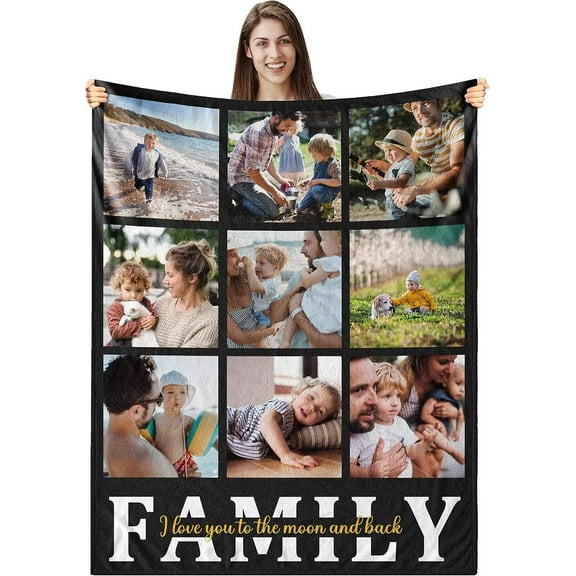AISENIN Custom Blanket with Photos Text Personalized Picture Throw Blanket Collage Customized Fleece Blanket Gifts for fathers mothers Family Adult Kids Birthday