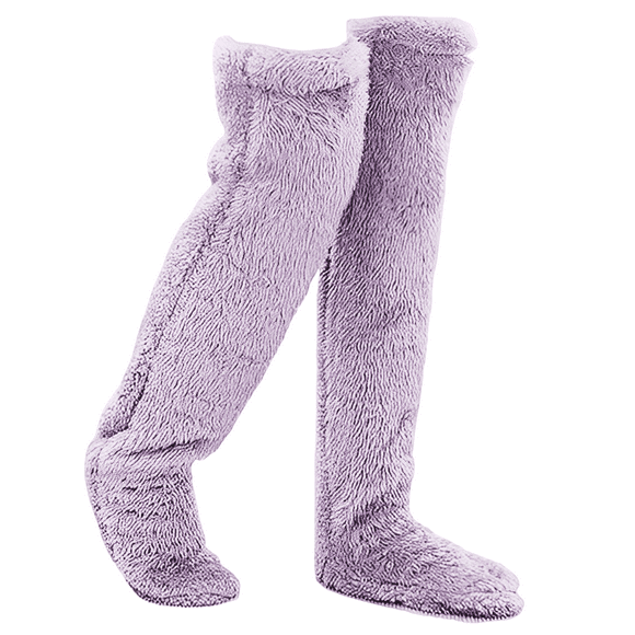 Premium 55cm Double-Sided Fleece Thermal Leg & Knee Warmers for Elderly & Pregnant Women - Windproof, Stretchable Elastic Cuff, Open/Closed Toe Design, Soft Lightweight 204g Pair, Purple in Vacuum