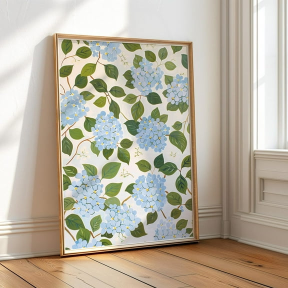 Hydrangea Pattern, Christian Wall Art, Coastal Granddaughter Flower Print, Dorm Room Blue Wall Art, Colorful Art Wall Art, Modern Wall Decor, 8x12 UNFRAMED
