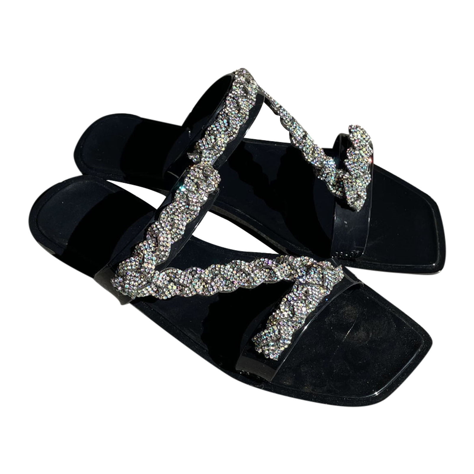 UK Women Open Toe Rhinestone Jelly Clear Comfy Sandals Casual Flat Shoes Slipper 
