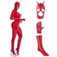 thumbnail image 1 of Catsuit de látex con aspecto húmedo para mujer, Sexy, con máscara, mameluco imitación cuero de Pvc, disfraz erótico de mujer, lencería de Pu, ropa para discoteca de talla grande, 1 of 4