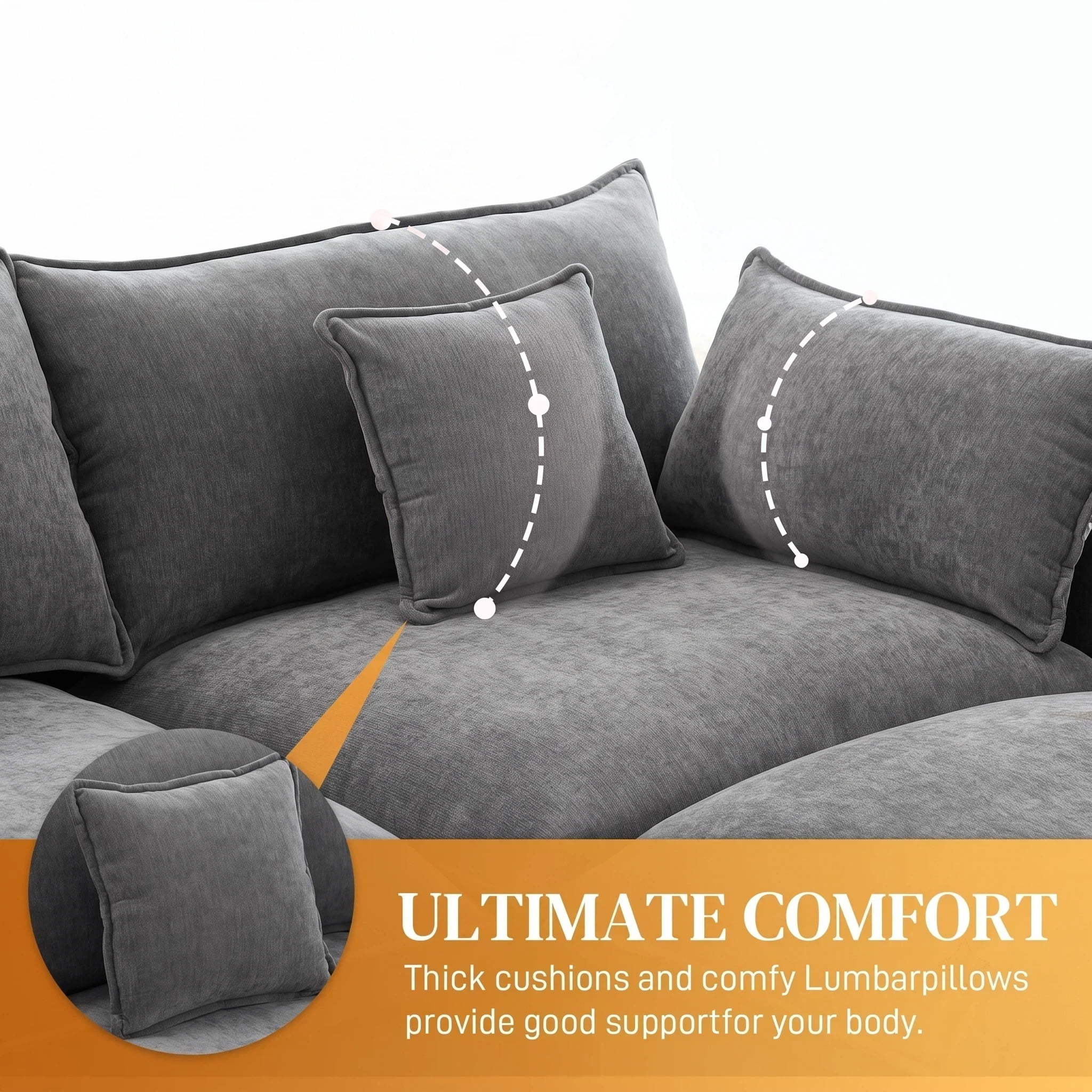 Vinform 145" U Shaped Cloud Couch Sectional with USB Charging, Hidden Storage, Cup Holders & Double Chaise, Grey
