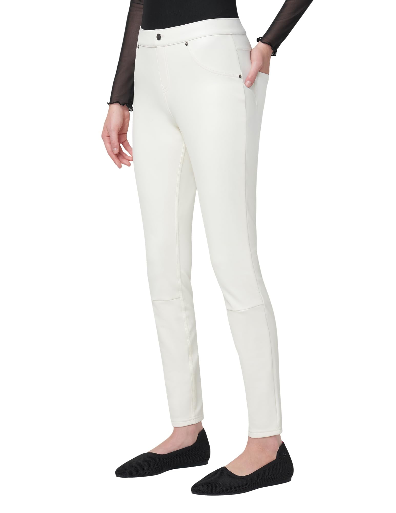 HUE Women's Faux Leather Leggings, Star White