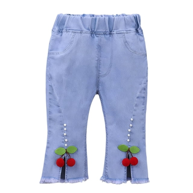 Pantalones vaqueros para niños, ropa de verano, estilo occidental, de cintura alta, ligeramente acampanados, elásticos, informales, cortos, para niña, pantalones vaqueros para niña