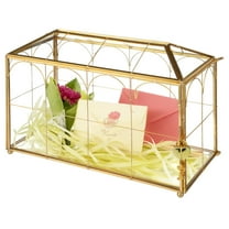 Glass Wedding Card Box with Gold Metal Frame, Envelope Card Reception Box with Heart Lock, Transparent Glass, 12.6 x 5.9 x 9 in